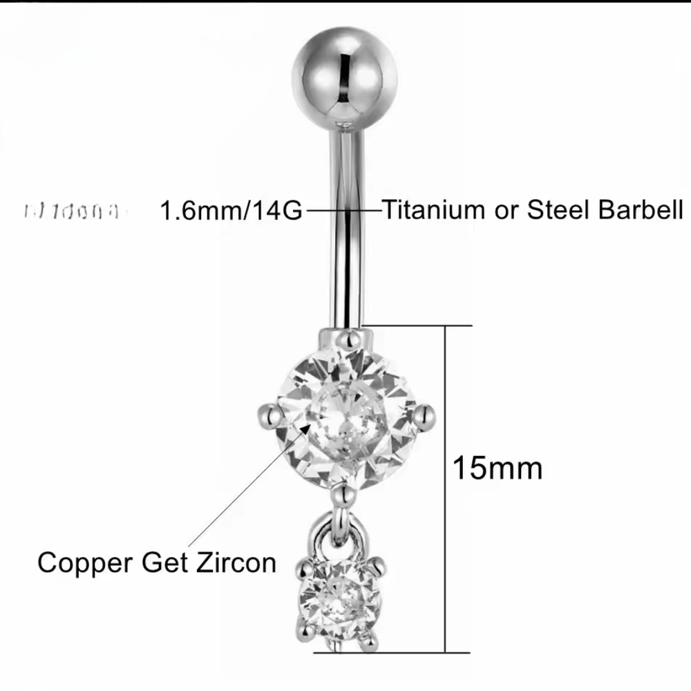 14G Titanium Belly Ring Silver Crystal rings with Zircon Accents